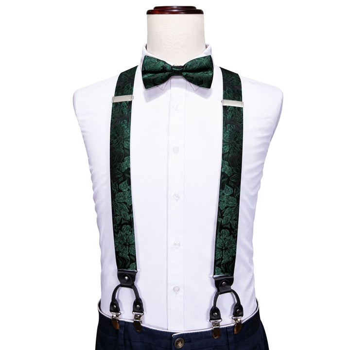 black green floral silk mens suspenders for mens suit wear