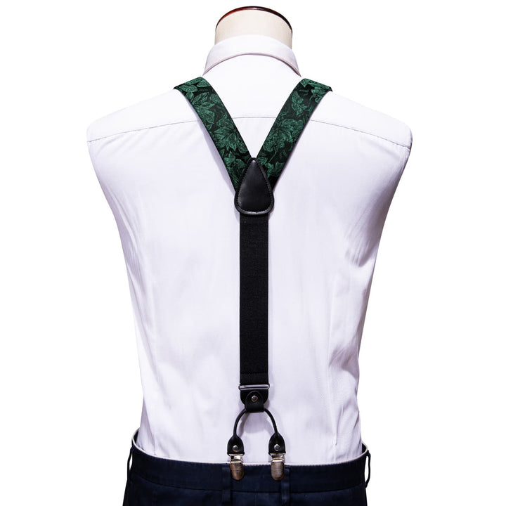 black green floral silk mens suspenders for mens suit wear