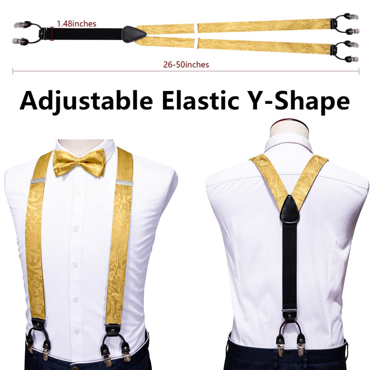 Yellow Floral Y Back Brace Clip-on Mens Suspender Bow Tie Set