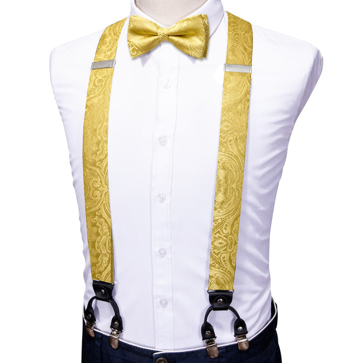 gold yellow paisley mens suspender bow tie set