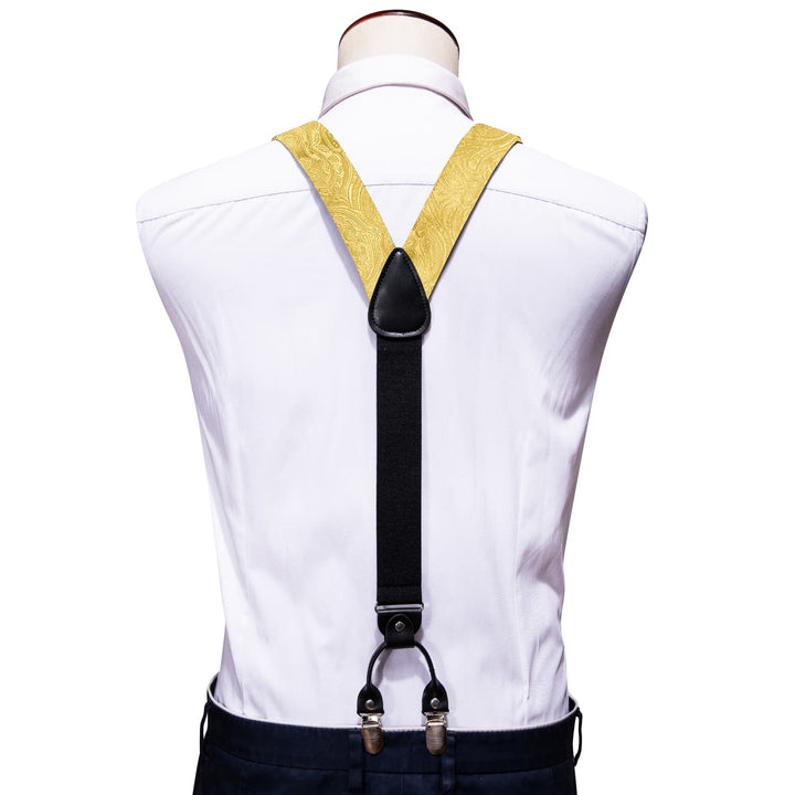 gold yellow paisley mens suspender bow tie set