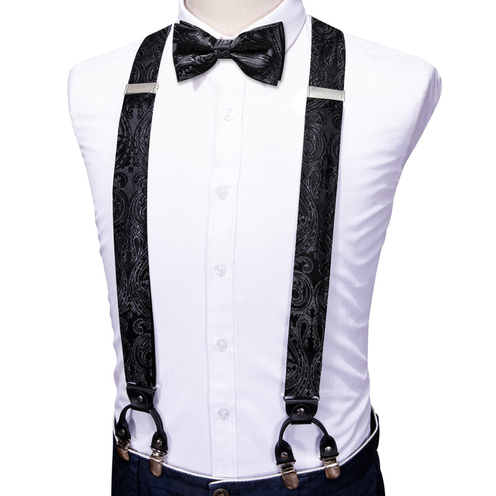 black floral mens suspender bow tie set