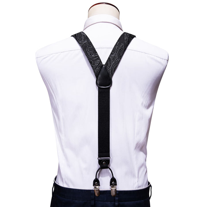 black floral mens suspender bow tie set