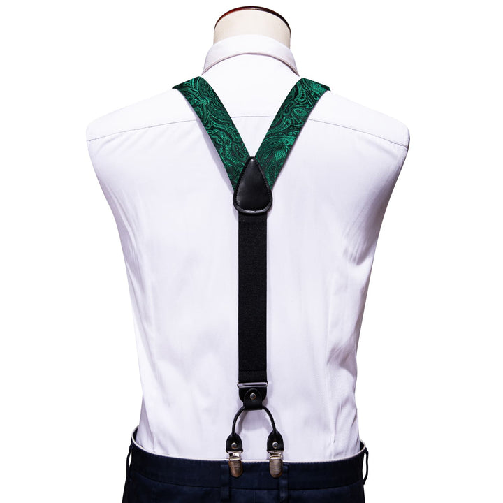 Pine Green Floral Y Back Brace Clip-on Mens Suspender Bow Tie Set