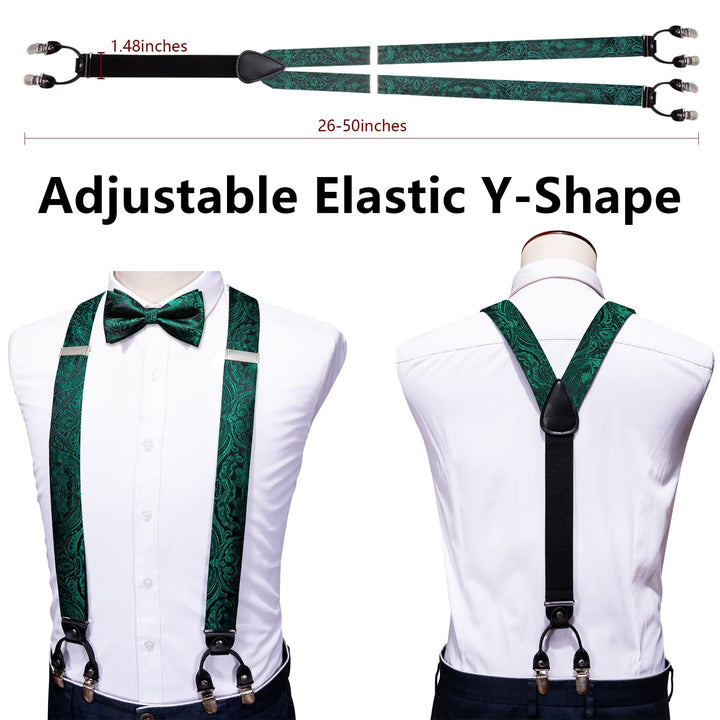 Pine Green Floral Y Back Brace Clip-on Mens Suspender Bow Tie Set