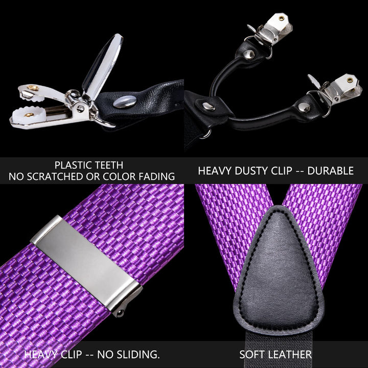 Mens Suspenders Violet Purple Geometric Suspender Bow Tie Set