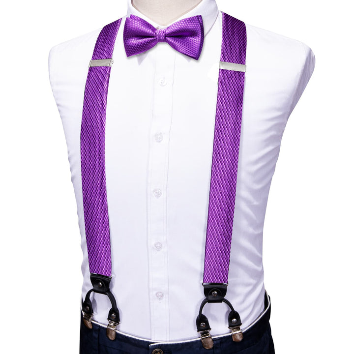 Mens Suspenders Violet Purple Geometric Suspender Bow Tie Set