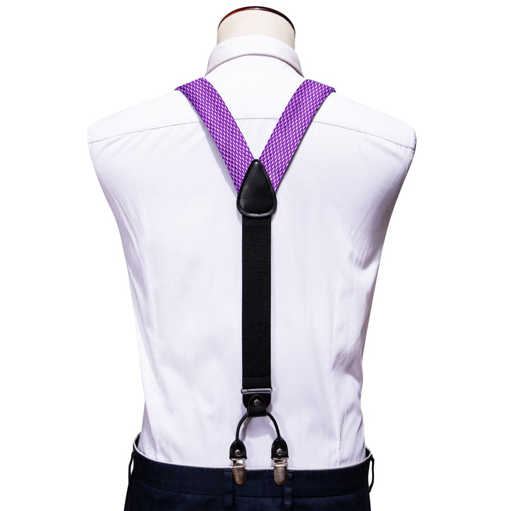 Mens Suspenders Violet Purple Geometric Suspender Bow Tie Set