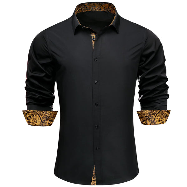 classic business solid paisley button up black shirts