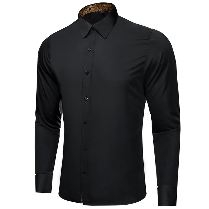 business mems silk long sleeve black button down shirt