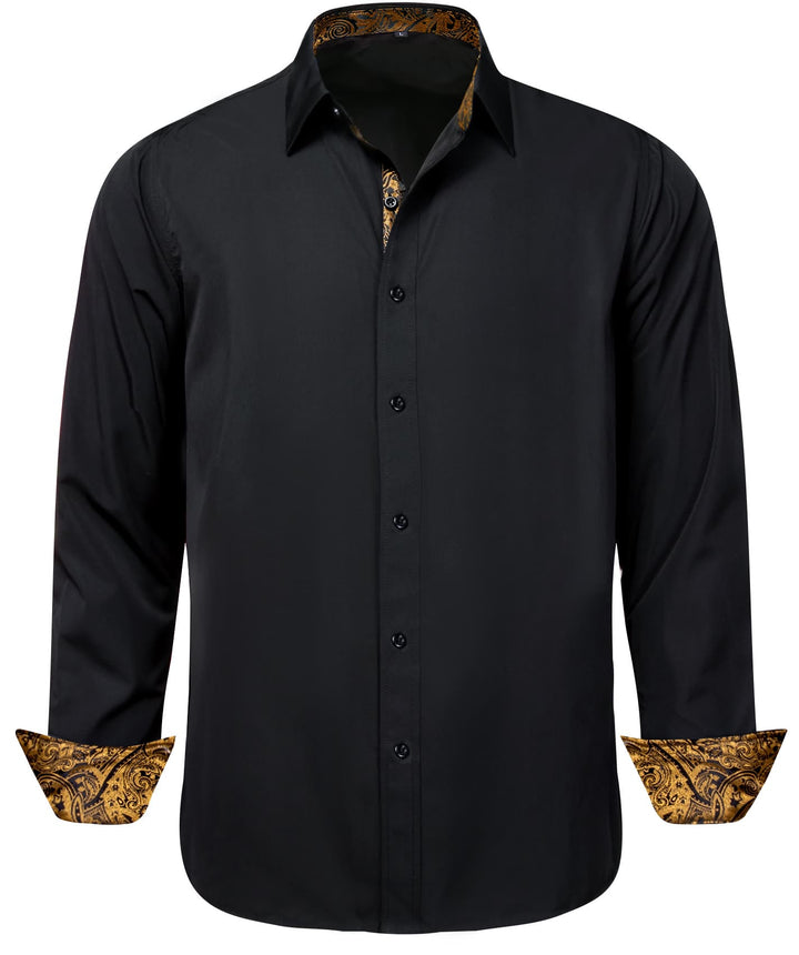 business mems silk long sleeve black button down shirt