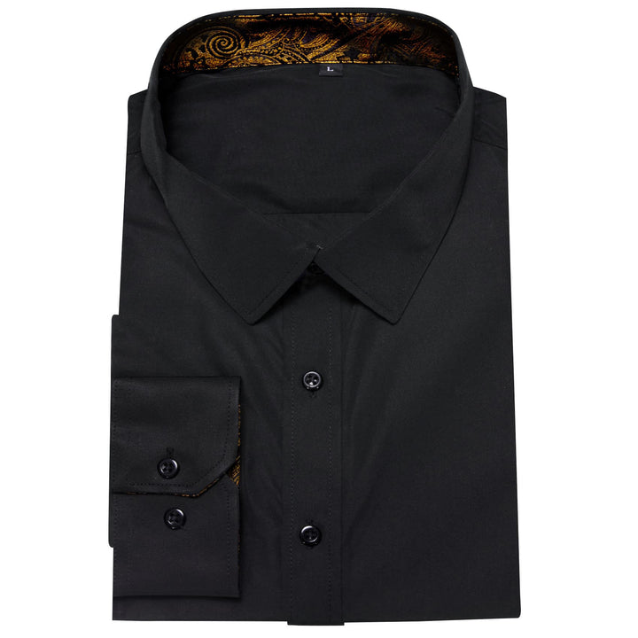 business mems silk long sleeve black button down shirt