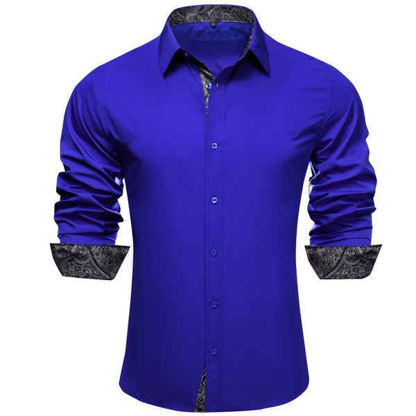 fashion business splicing button down navy blue shirt for men