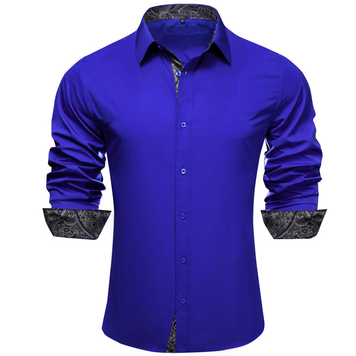 fashion business splicing button down navy blue shirt for men