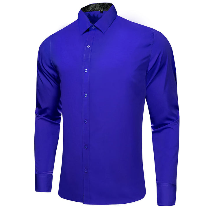 fashion splicing silk navy blue button down shirt for men