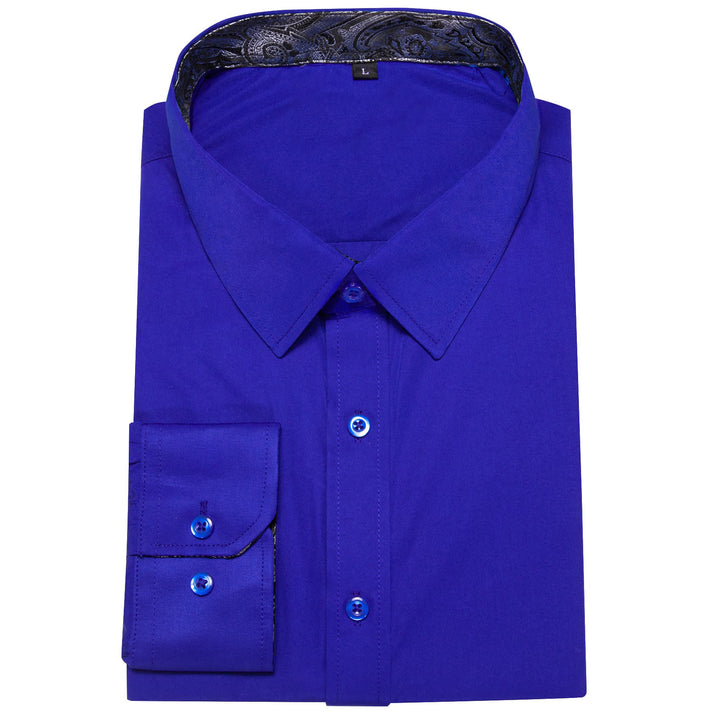 fashion splicing silk navy blue button down shirt for men