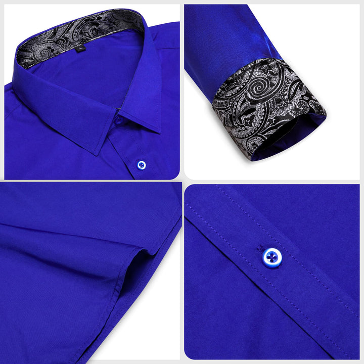 fashion splicing silk navy blue button down shirt for men