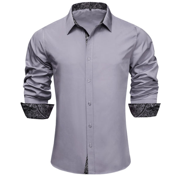 classic business splicing silk mens shirt dark grey dress shirt