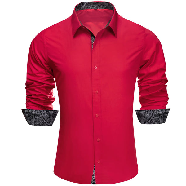 fashion splicing dark red button up shirt for men