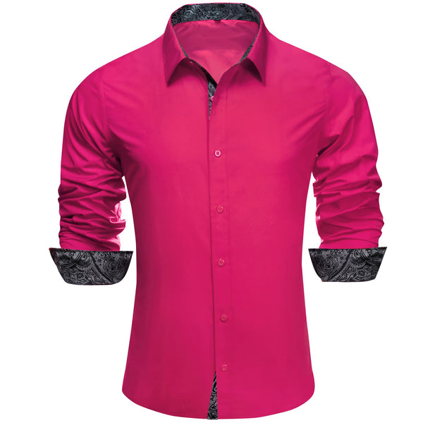 fashion button down splicing deep pink dress shirts for men