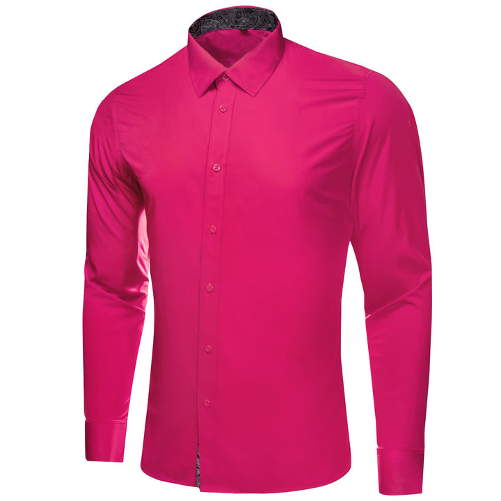 deep pink solid down silk mens button down long sleeve fashion shirts