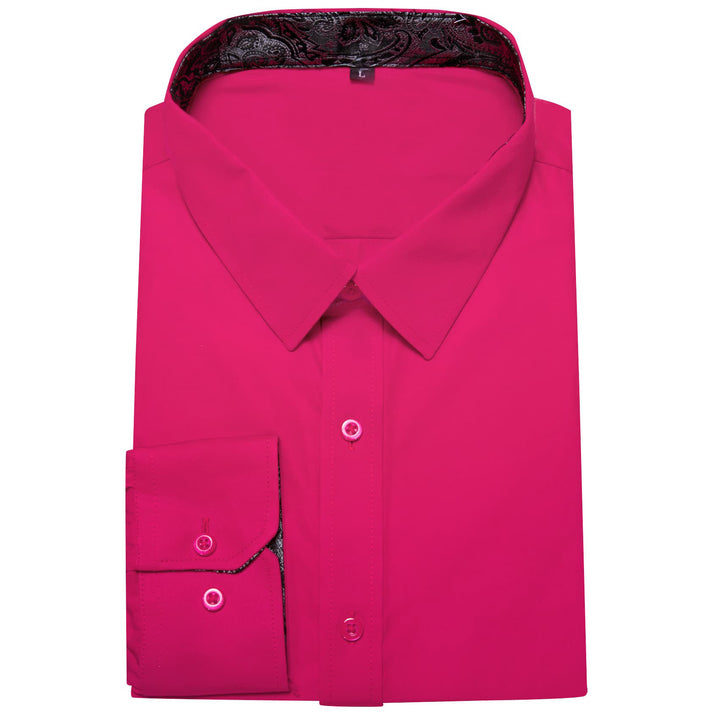 deep pink solid down silk mens button down long sleeve fashion shirts