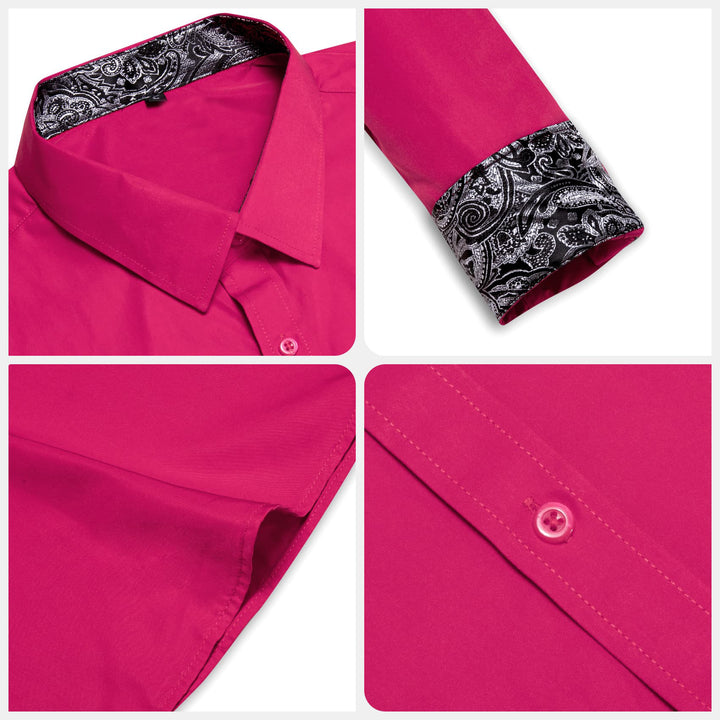 deep pink solid down silk mens button down long sleeve fashion shirts