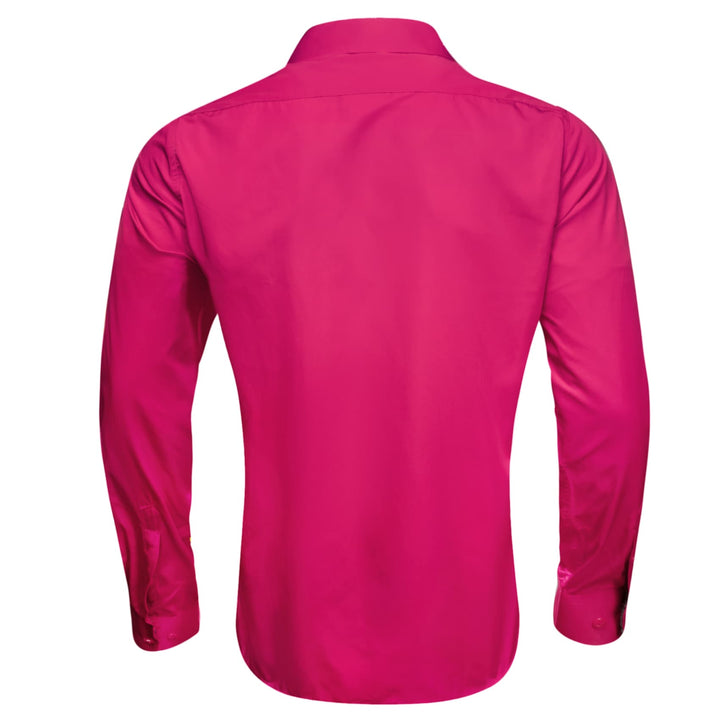 deep pink solid down silk mens button down long sleeve fashion shirts