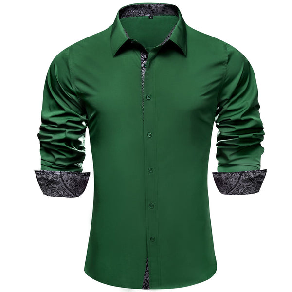 formal business splicing button up mens dark green polo shirt