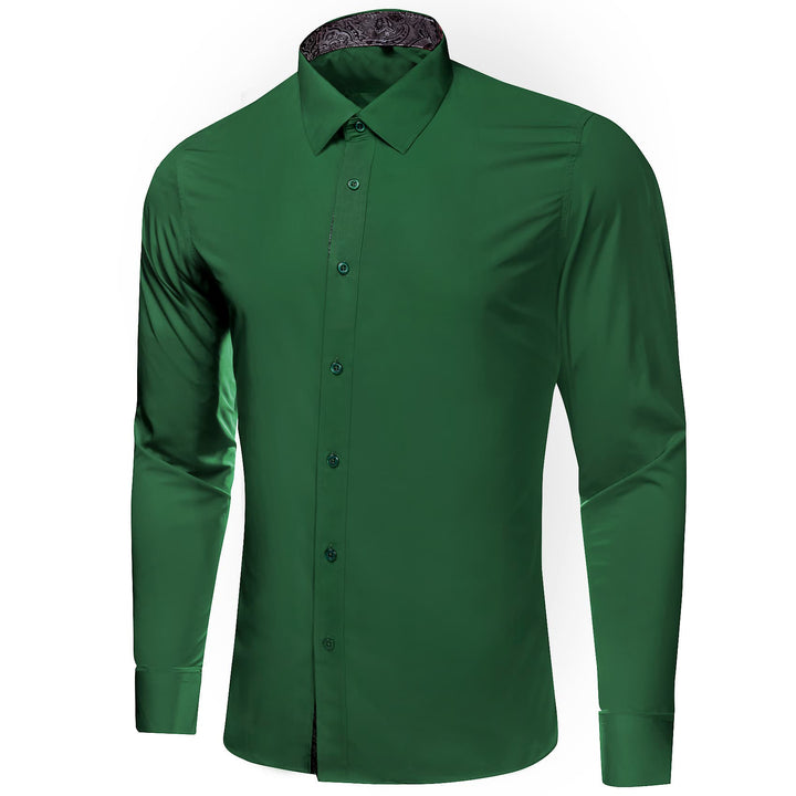 high quality silk deep green solid black paisley button down casual shirt for men