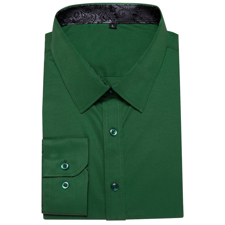 high quality silk deep green solid black paisley button down casual shirt for men