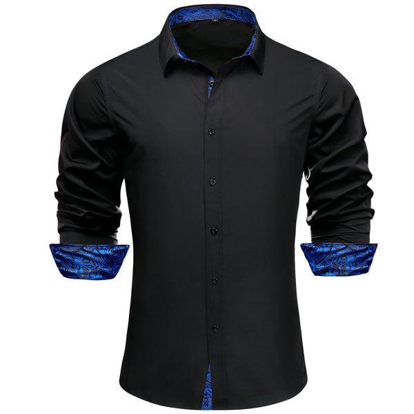 fashion formal business splicing black button up mens dress shirt