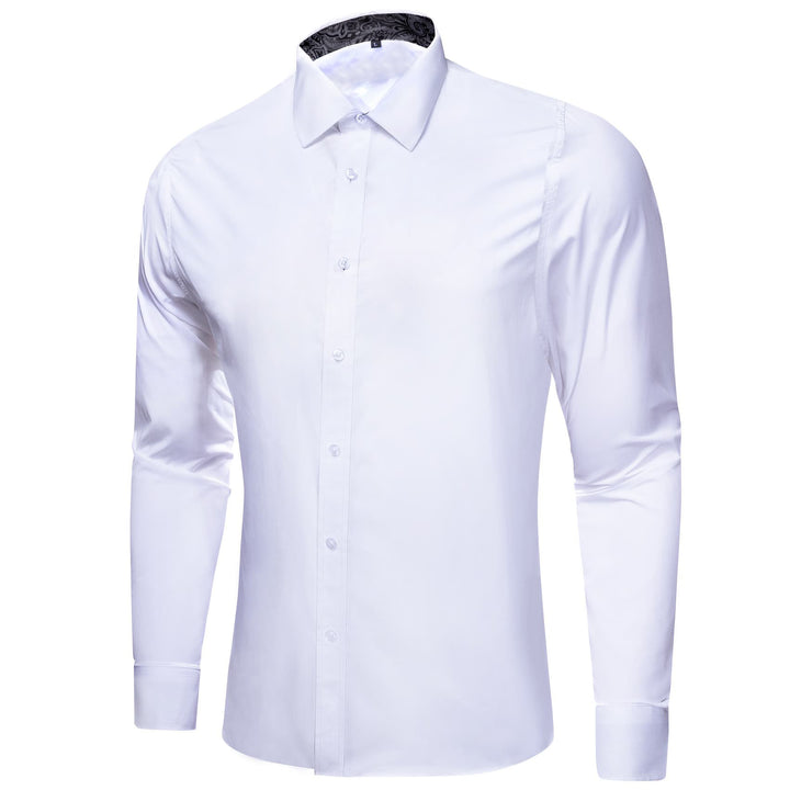 fashion mens white linen shirt silk splicing paisley office men's dress shirts