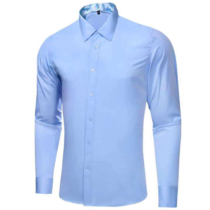 sky blue splicing button up long sleeve polo shirt for men