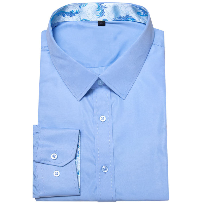 sky blue splicing button up long sleeve polo shirt for men