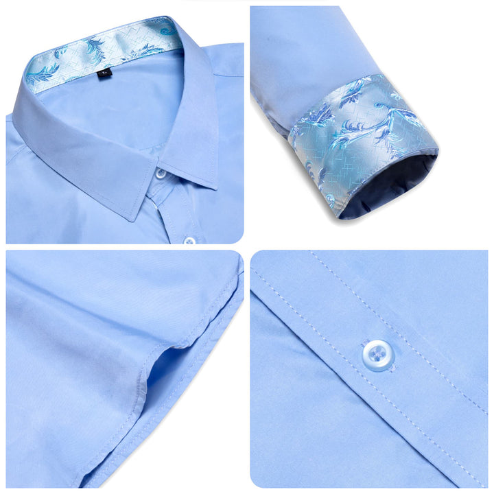 sky blue splicing button up long sleeve polo shirt for men