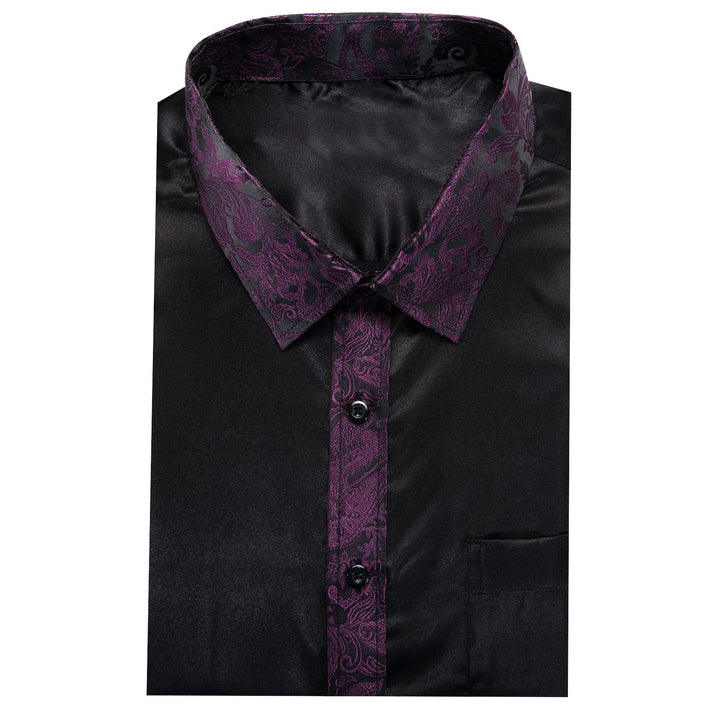 black solid splicing purple paisley long sleeve Button Down shirts for men