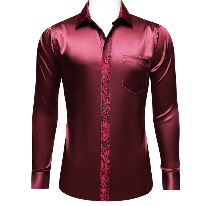 fashion splicing dress shirt red burgundy shirts for men