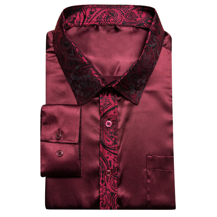 fashion splicing dress shirt red burgundy shirts for men