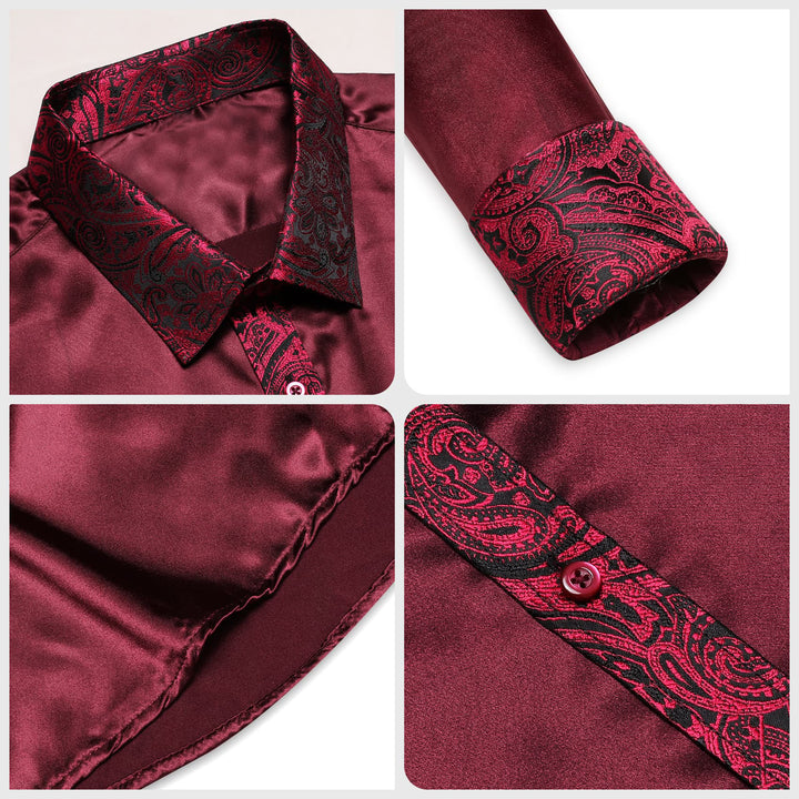 fashion splicing dress shirt red burgundy shirts for men