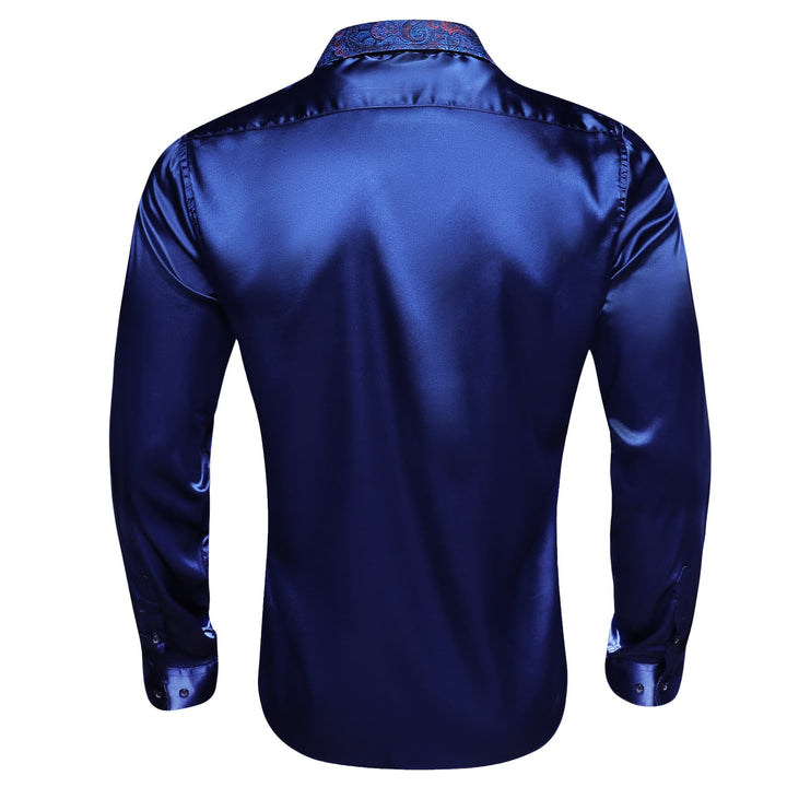 Button Down Long Sleeve splicing navy blue shirt for men