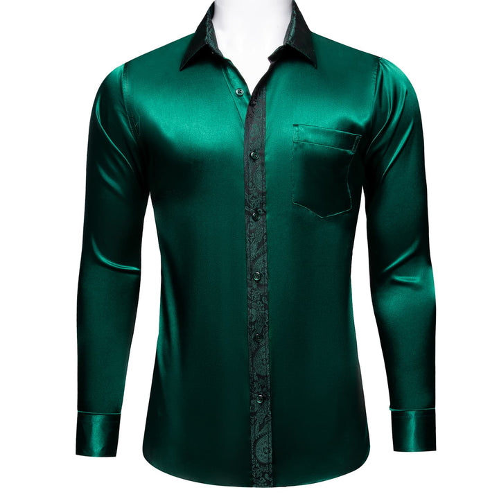 fashion solid splicing paisley deep green shirt men