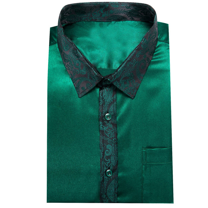 solid splicing silk mens Button up green olive dress shirt