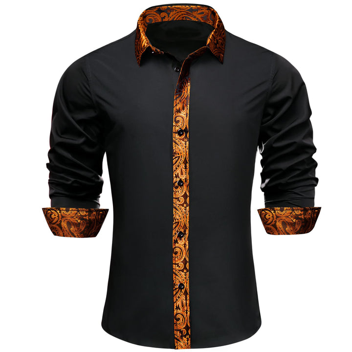 business splicing design black solid splicing silk mens deep brown shirt for tuxedo suit