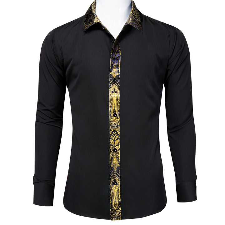 classic business silk solid splicing yellow and black shirt for men