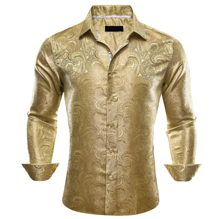 fashion gold paisley silk mens button down shirts men