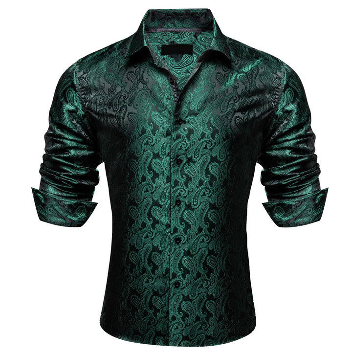 business office shirt paisley silk mens dark green dress shirt