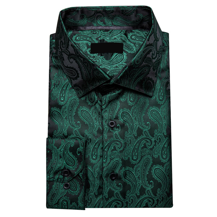 business office shirt paisley silk mens dark green dress shirt