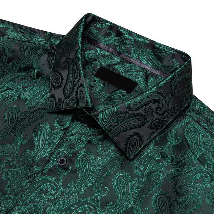 business office shirt paisley silk mens dark green dress shirt