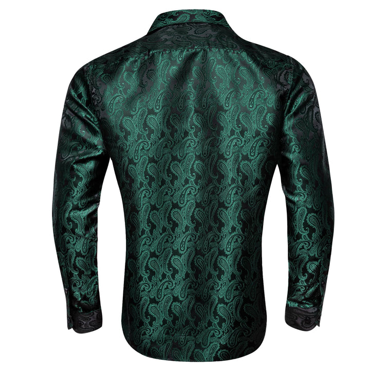 business office shirt paisley silk mens dark green dress shirt